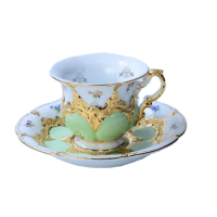 European-Style Meijia Coffee Set Palace Relief Gold Painting M Sen B- Form Cream Green Tea Set Coffe