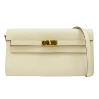 【二手名牌BRAND OFF】HERMES 愛馬仕 米白色 Epsom皮革 Kelly To Go Wallet 凱莉包 肩背包 Z刻 金扣