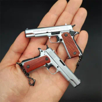 1:3 Solid Wood Handle 1911 Metal Keychain Model Toy Gun Miniature Alloy Pistol Collection Toy Gift Pendant