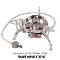 New Arrival Outdoor Portable Three Head Stove Camping Windproof Stove Camping Picnic Burner Outdoor Foldable Gas Stove