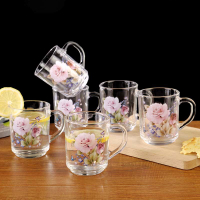 6只玻璃杯子套裝家用韓印花透明無蓋喝水杯牛奶杯果汁杯客廳茶杯
