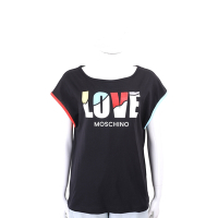 LOVE MOSCHINO 多彩字母印花黑色純棉短袖TEE T恤(女款)