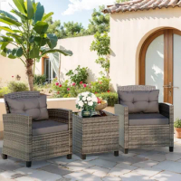 Outdoor Chairs, 3 Piece Patio Furniture, Small Front Porch Bistro Sets, Cushioned Patio Chairs Conversation Sets &amp;Glass Table