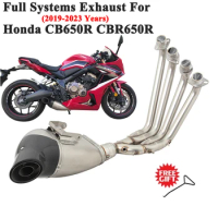 Full Systems Motorcycle Exhaust Carbon Fiber Escape For Honda CB650R CBR650R 2019 2020 - 2023 Slip On Front Link Pipe Muffler