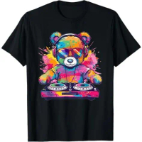 Cartoon Teddy DJ T-Shirt  (M-4XL) kaos oblong katun pengirim  cepat