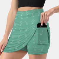Dachshund Silhouette In Aqua Women's skirt Mini Skirts A Line Skirt With Hide Pocket Dachshund Dog Animal Pet Sausage Wiener