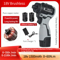 1500mAh Mini Screwdriver 18V Lithium Electric Drill Rechargeable Cordless Screwdriver Large Torque Brushless Motor Dual-Purpose