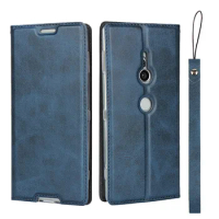 Premium Leather Case for Sony Xperia XZ2 Ultra-Thin Retro Flip Case Magnetic adsorption cover + 1 Lanyard