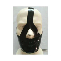 Handmade sexy black latex mask with strap style latex headgear rubber fetish Latex hood
