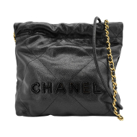 Chanel 香奈兒 22 Mini So black 菱格粒紋牛皮黑logo斜背包(AS3980-黑)