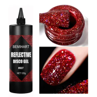 BEMIHART 120g Red Reflective Disco Glitter Gel Colorful Broken Diamond Sparkling Gel Semi Permanent Manicure Nail Art UV Gel