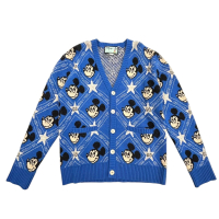 【二手名牌BRAND OFF】GUCCI 古馳【再降價】藍色 羊毛 Disney 迪士尼聯名 滿版米奇 毛衣 開襟外套 XS