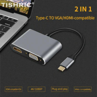 TISHRIC 2 in1 TYPE-C TO HDMI-Compatible/VGA Adapter Cable 4K/1080p HD Images Type-c/USB Hub Connecter For Computer Projector TV