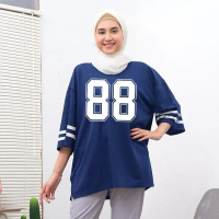 Women's T-shirt Top with 88 Striped Sleeves / Digital Print 88
