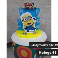 3D Kat 1 - HIASAN KUE BACKGROUND CAKE TOPPER MINION