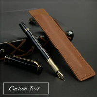 Custom Text Fountain Pen With exquisite leather Pencil case No ink in the pen Gold text iridium high-quality pen tip