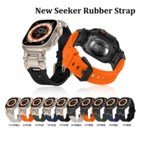 Luxury Metal Rubber Watch Strap for Apple Watch Ultra 2 / 1 (49mm) S9 Series 8 7 6 5 4 3 2 SE SE2 (45mm 44mm) Watch Band