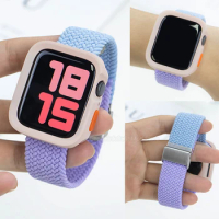 Candy Silicone Case+Strap for Apple Watch Band 44mm 40mm 45mm 41mm 49 MM Elastic Nylon Bracelet for IWatch Series 9 8 SE 7 6 5 4