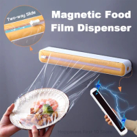 2 in 1 Food Film Dispenser Magnetic Wrap Dispenser With Cutter Storage Box Aluminum Foil Stretch Film Cutter Kitchen Accessories