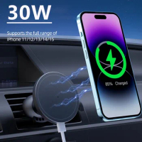 30W Magnetic Car Wireless Charger macsafe for iPhone 12 13 14 15 pro max mini Air Vent Car Phone Holder Stand Fast Car Charging