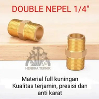 DOUBLE NIPPLE DRAT LUAR DOBEL NEPEL 1/4" X 1/4" IN 13MM X 13MM INCH 0,25X0,25 INCI KUNINGAN DIM