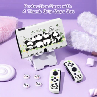Cute panda Switch Protective Case Bundle with 4pcs Grip Caps For Nintendo Switch OLED，for Switch NS Cover，Switch Game Accessory