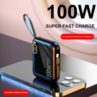 30000mah Mini Power Bank PD100W Two-way Fast Charger Portable Powerbank USB to TYPE C Cable Detachable For iPhone Xiaomi Samsung