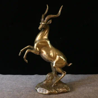 13" Collect Chinese Fengshui Bronze Lovable Animal Bushbuck Bellwether Statue