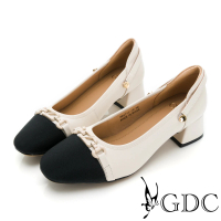 【GDC】真皮小香氣質名媛風簡約撞色兩穿式中跟鞋-米色(324717-10)