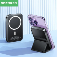 Rocoren Power Bank Wireless Magnetic Powerbank 10000mAh 5000mAh Mini Folding Stand External Battery For iPhone 14 13 12 Pro Max