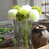 仿真花絹花繡球花蒲公英插花白綠色花束客廳餐桌臺麵花瓶花藝套裝