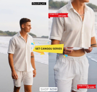 BEACHWELL Setelan Kemeja Linen Pria Lengan Pendek CANGGU SERIES Paket Satu Set CELANA + KEMEJA BEACH