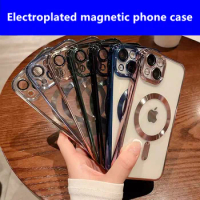 For Magesafe Magnetic Transparent Wireless Charge Case For iPhone 11 12 13 14 15 Pro Max Plus Mini X 7 8 SE Shockproof PC Cover