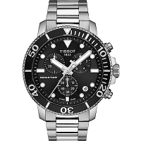 TISSOT 官方授權 Seastar 海星300米潛水石英錶-黑鋼-T1204171105100