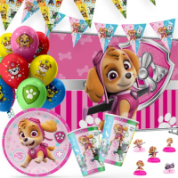 New Paw Patrol Skye Party Supplies Disposable Tableware Set Paper Plates Cup Napkins Balloons Background Kids Dog Theme Birthday