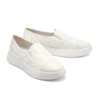【AS 集團】日常質感羊皮格紋布厚底休閒鞋(白)