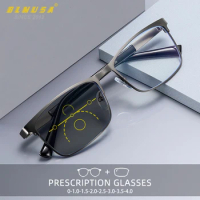 BLMUSA Progressive Reading Glasses for Men Anti Blue Light Multifocal Business Glasses Photochromic Prescription Optical Glasses