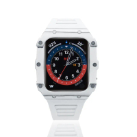 【STAR TIME】Apple Watch 4/5/6/7/SE 蘋果手錶保護殼/錶殼 白色系碳纖維 矽膠錶帶 44mm/45mm(G21045-1W)