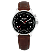 Valentino Coupeau 范倫鐵諾 古柏 世界時間腕錶 黑面 咖啡皮帶