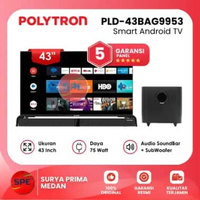 SMART ANDROID TV CINEMAX SOUNDBAR POLYTRON UKURAN 43 INCH PLD 43BAG9953 / PLD43BAG9953 GARANSI RESMI