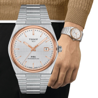TISSOT天梭 官方授權 PRX系列復古簡約機械腕錶-玫瑰金 母親節 禮物 40mm/T1374072103100
