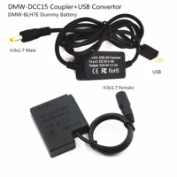 Power Bank USB Cable +DMW-DCC15 DC Coupler BLH7 Dummy Battery for Panasonic Lumix DMC-GM1 DMC-GM5 GF7 GF8 GF9 LX10 LX15 Camera