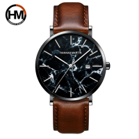 HANNAH MARTIN 時尚簡約休閒皮革錶帶腕錶 HM-1512-HK黑面咖啡皮帶