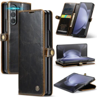 Waxy Leather Wallet Flip Case For Samsung Galaxy Z Fold5 Fold 5 Book Coque Retro Vintage