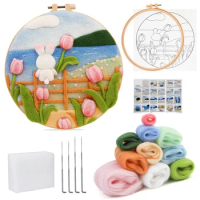 Felt Painting Kit For Beginners With Wool,Needle Felting Pad, Needles, Wool, Decorative Frame