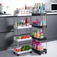 3/4 Tier Trolley Organizer Cart with Wheels Gap Mobile Plastic Storage Rack Multi-purpose Living Room Kitchen Bedroom Tools
