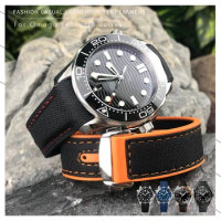 19mm 20mm 21mm 22mm Nylon Rubber Watchband for Omega Seamaster 300 AT150 Speedmaster Silicone Strap Black Watch Strap Bracelet