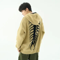American men centipede pattern sweater hooded retro high street Couples trendy knit sweaters 2024 new pullover mens clothing