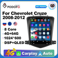 Podofo 9.7 Inch 2 Din 8 Cores 8G+128G WIFI 4G DSP Android 10 Car Radio Multimedia Player For Chevrolet Cruze J300 2008-2012 Year