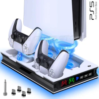 PS5 Universal Multifunctional Stand 2 Gamepad Charging Dock Cooling Fan Game Console Support for Sony Playstation 5 Accessories